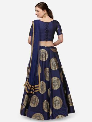 Women Blue Jequard Banarasi Silk Lehenga Choli with Dupatta 3