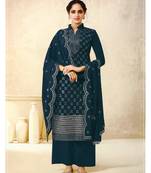 Women's Georgette Blue Embroidered Semi Stitched Salwar Suit Palazzo Material