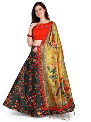 Black printed silk unstitched lehenga 1