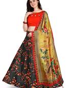 Black printed silk unstitched lehenga