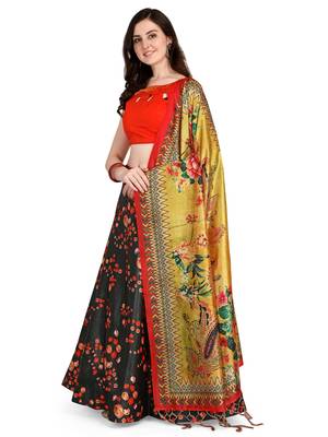 Black printed silk unstitched lehenga 2