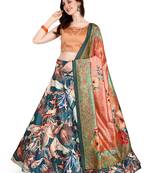 Blue printed silk unstitched lehenga
