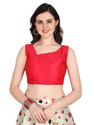 Cream printed silk unstitched lehenga 4