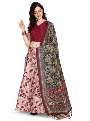 Light-pink printed silk unstitched lehenga 1