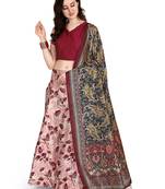 Light-pink printed silk unstitched lehenga