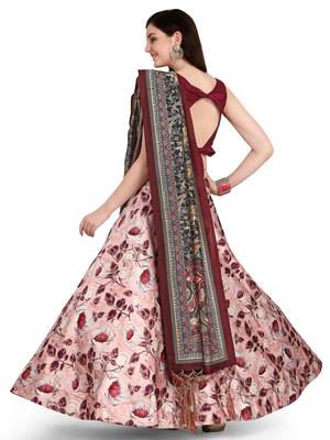 Light-pink printed silk unstitched lehenga 2