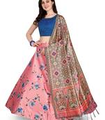 Pink printed silk unstitched lehenga