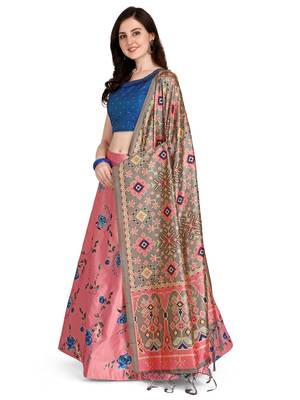 Pink printed silk unstitched lehenga 2