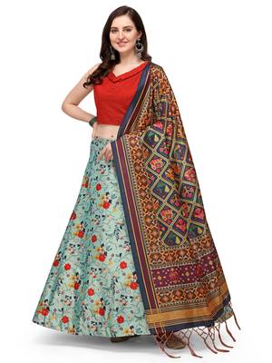 Light-blue printed silk unstitched lehenga 1