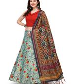 Light-blue printed silk unstitched lehenga