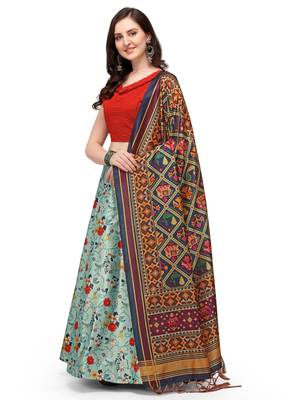 Light-blue printed silk unstitched lehenga 2