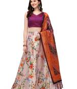 Pink printed silk unstitched lehenga