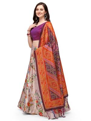 Pink printed silk unstitched lehenga 2