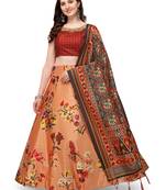 Orange printed silk unstitched lehenga