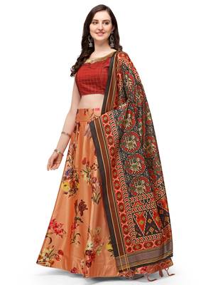 Orange printed silk unstitched lehenga 2