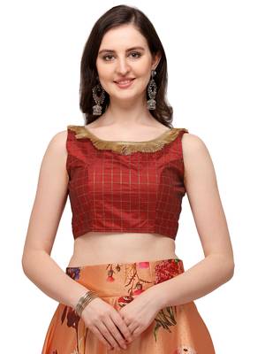 Orange printed silk unstitched lehenga 4