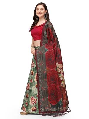 Green printed silk unstitched lehenga 2