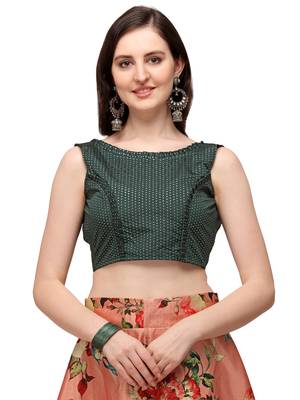Peach printed silk unstitched lehenga 4