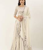 White Embroidered Semi-Stitched Lehenga & Unstitched Blouse with Dupatta