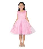 Pink embroidered faux net kids-frocks
