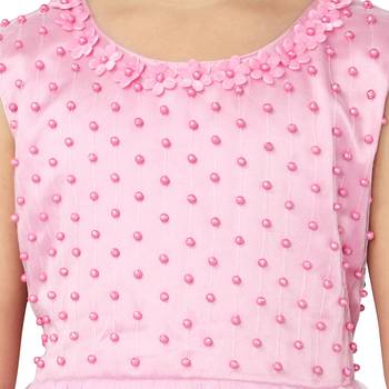 Pink embroidered faux net kids-frocks 5