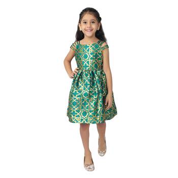 Gold woven brocade kids-frocks 1