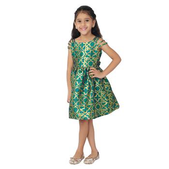 Gold woven brocade kids-frocks 2