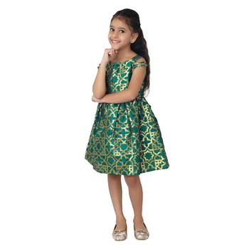 Gold woven brocade kids-frocks 5