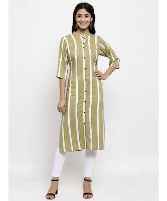 Olive printed rayon ethnic-kurtis 1