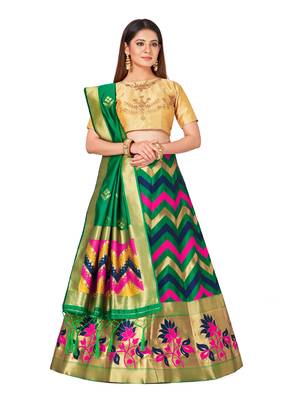 green art silk semi stitched zari woven   Choli & lehenga ghagra with dupatta 1