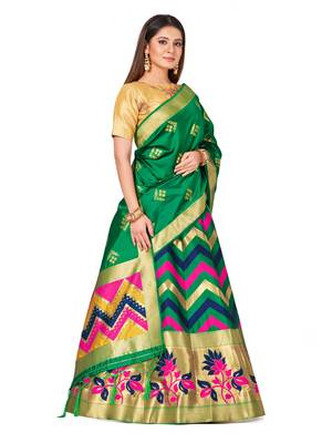 green art silk semi stitched zari woven   Choli & lehenga ghagra with dupatta 2