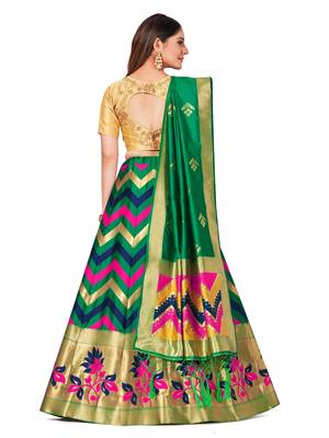 green art silk semi stitched zari woven   Choli & lehenga ghagra with dupatta 3