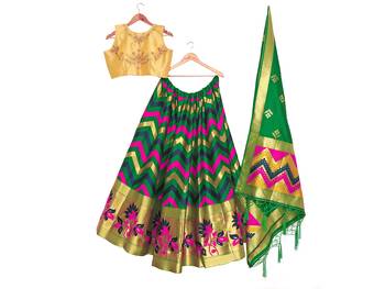green art silk semi stitched zari woven   Choli & lehenga ghagra with dupatta 4
