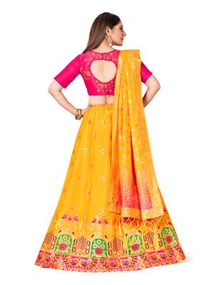 gold art silk semi stitched zari woven   Choli & lehenga ghagra with dupatta 3