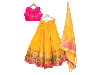 gold art silk semi stitched zari woven   Choli & lehenga ghagra with dupatta 4