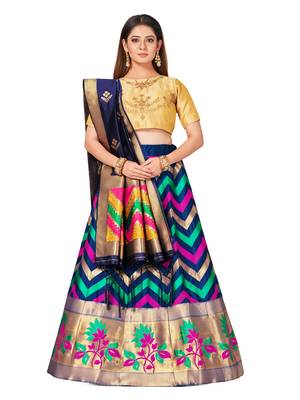 blue art silk semi stitched zari woven   Choli & lehenga ghagra with dupatta 1