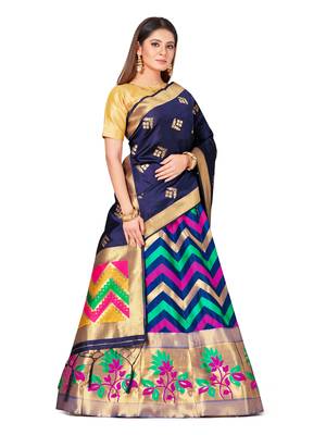 blue art silk semi stitched zari woven   Choli & lehenga ghagra with dupatta 2