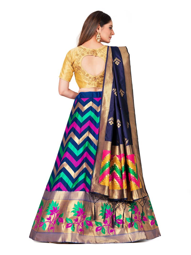 blue art silk semi stitched zari woven   Choli & lehenga ghagra with dupatta