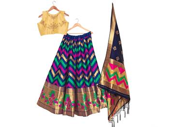 blue art silk semi stitched zari woven   Choli & lehenga ghagra with dupatta 4