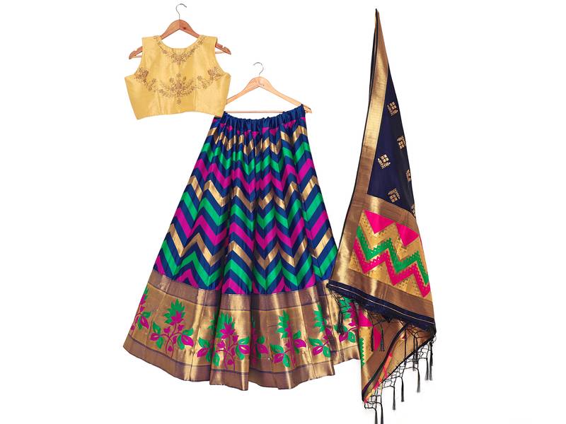 blue art silk semi stitched zari woven   Choli & lehenga ghagra with dupatta