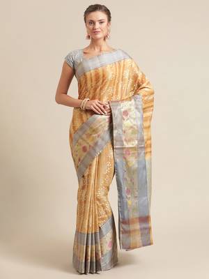 Mustard silk woven saree with blouse 1