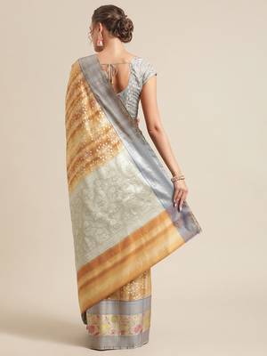 Mustard silk woven saree with blouse 2