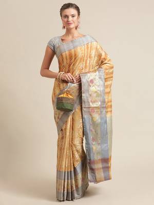 Mustard silk woven saree with blouse 4
