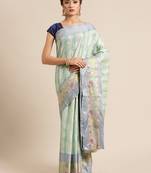 green silk woven saree with blouse