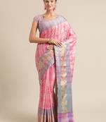 Pink silk woven saree with blouse