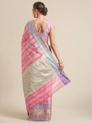 Pink silk woven saree with blouse 2