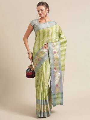 multicolor silk woven saree with blouse 4