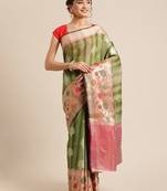 Green silk woven saree with blouse