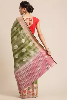 Green silk woven saree with blouse