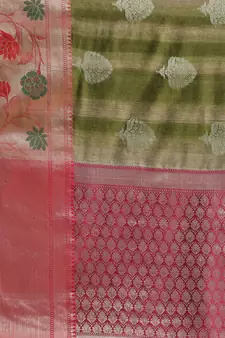Green silk woven saree with blouse